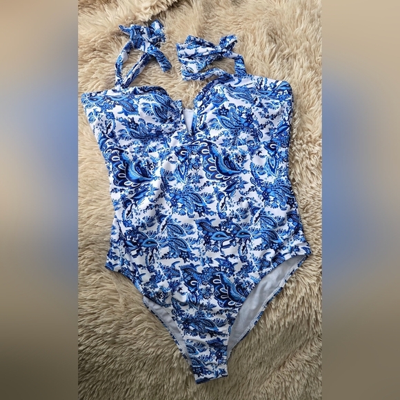 Floral Boho Tie Shoulder Swimsuit #1073 NWOT - Picture 2 of 9